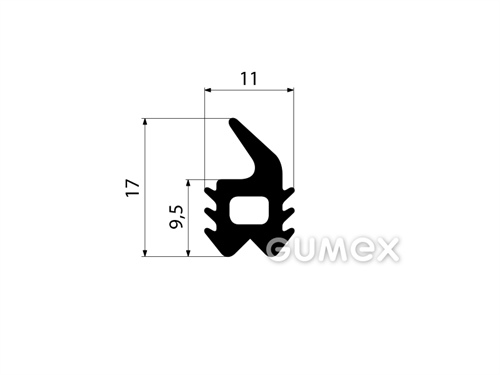 Plastový profil do dveří G1104, 17x11mm, tvarový, 60°ShA, PVC, -40°C/+60°C, černý